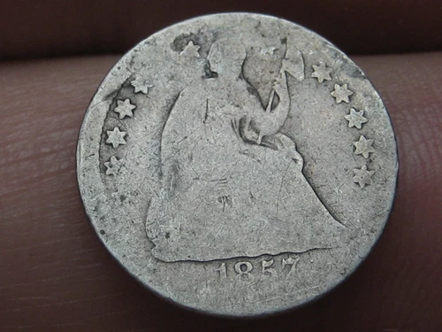 1857 P Seated Liberty Half Dime- Philadelphia, About Good Details