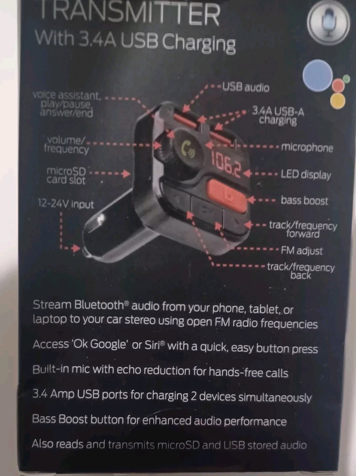 Monster Bluetooth FM Transmitter with 3.4 Amp USB Charging Ports Factory Sealed - Image 3 of 4
