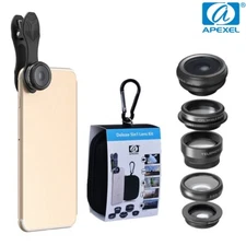 APEXEL  5in1 Phone Camera Lens Kit Wide Angle 15x Macro Telephoto CPL  For Phone