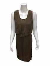 H by Halston Jet Set Jersey Dress w/ Draped Chiffon Overlay Earth Green Size 6