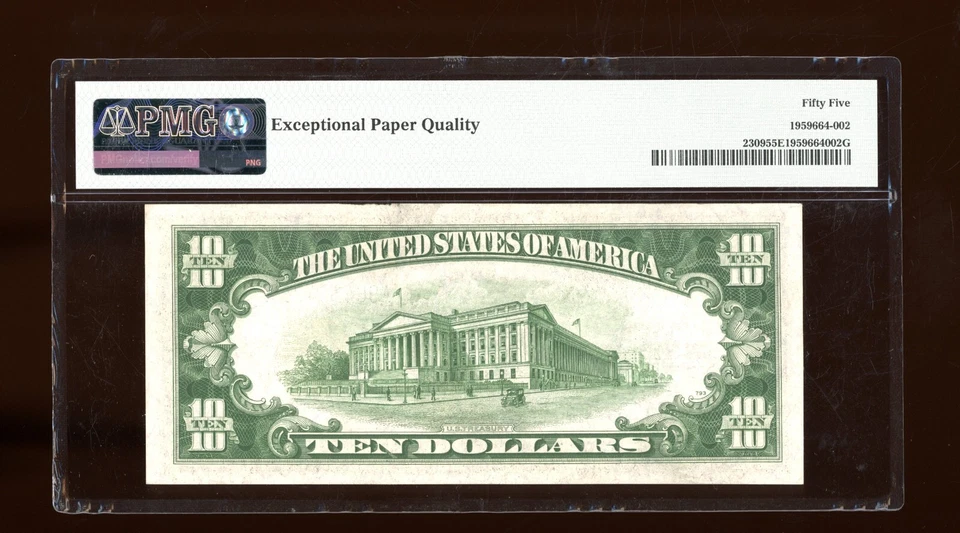 DBR 1934-A $10 North Africa Silver Fr. 2309 PMG 55 EPQ Serial A96413428A - Image 2 of 2