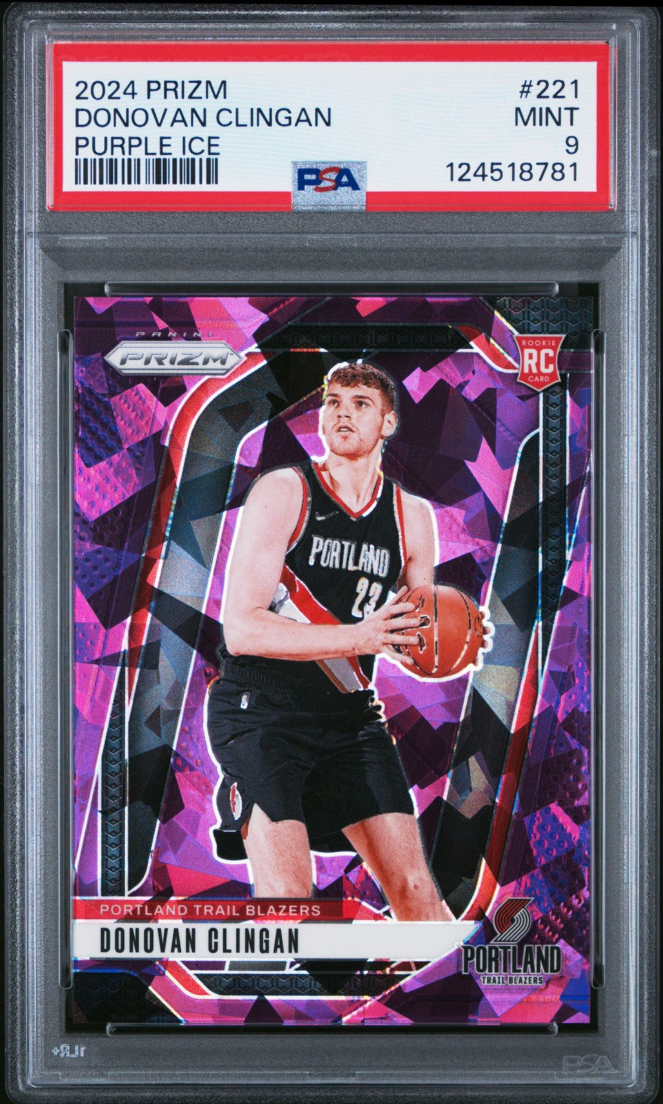 2024 Panini Prizm #221 Donovan Clingan Purple Ice Rookie Card RC /149 PSA 9
