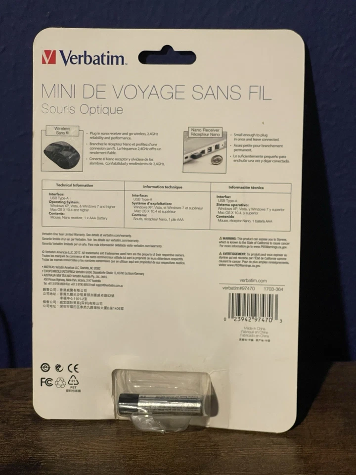 Verbatim Optical Mouse Wireless Mini Travel 2.4G Nano Receiver for Mac PC Purple - Image 2 of 2