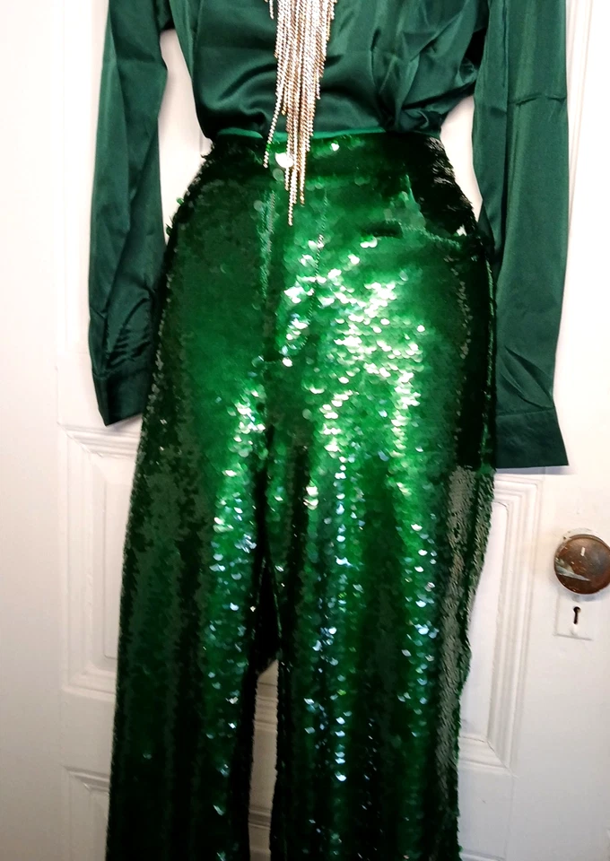 PANTALONES DE VESTIR MARC JACOBS HERMOSOS LENTEJUELAS VERDES TALLA M GUCCI VERSACE Foto 3 de 4