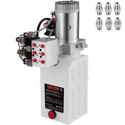 VEVOR 6 Way Hydraulic Pump 6 Quart Double Acting for Dump Trailer Stacker DC 12V