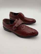 Men’s Brown Croc Embossed Monk Strap Dress Shoes EU 44 US 10-10.5 Faux Leather