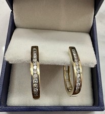 14K Gold Plated 1/4 ct Round Cut Diamond Channel Set Hoop Earrings