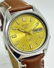 Vintage Seiko 5 Golden Dial Day-Date Automatic Movement No.7009A Men Wrist Watch