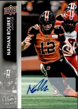 Nathan Rourke 2022 Upper Deck CFL Football Auto Rookie card #1 BC Lions. rookie card picture