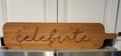 Large 23'' Wood Bread Charcuterie Serving Board w Handle Hanging Celebrate Script