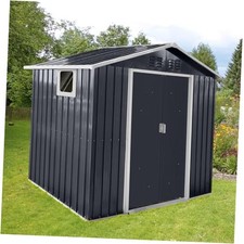 7x4.3 FT Metal Garden Sheds with Window,Outdoor Heavy-Duty Steel 7x4.3 FT-Grey