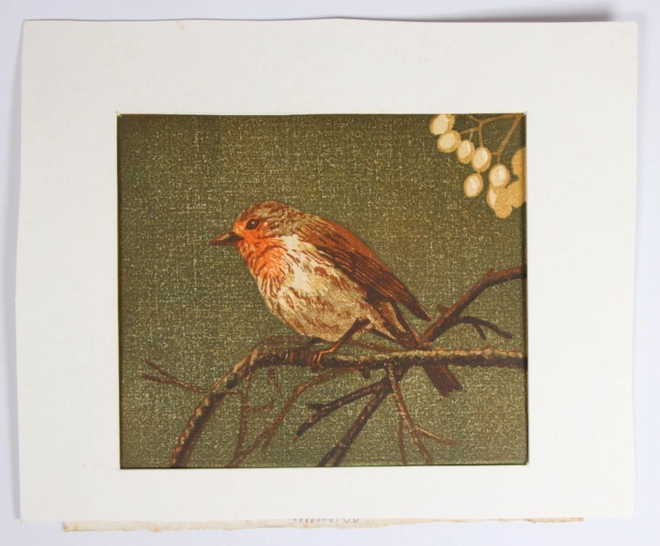 RUDOLF LANZINGER ~ Rotkehlchen Vogel Holzschnitt signiert Südtirol woodcut - Bild 2 von 4