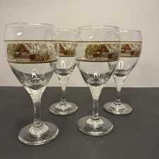 Set of 4 Johnson Brothers Friendly Village Goblets 12oz – Covered Bridge Scene