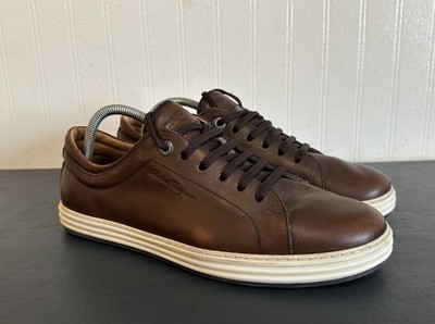 Salvatore Ferragamo Mens Newport Sneakers Size 9 EE Brown Leather