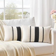 Set of 2 Boho Lumbar Decorative Throw Pillow Cover 20" x 12" Pack of 2 Black