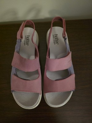 Hotter Easy Sandals Womens Size 9.5 M Pink Leather Wedge Slingback Comfort Shoes