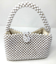 Vintage White Beaded Handbag Purse Made in Italy Evening Bridal Top Handle