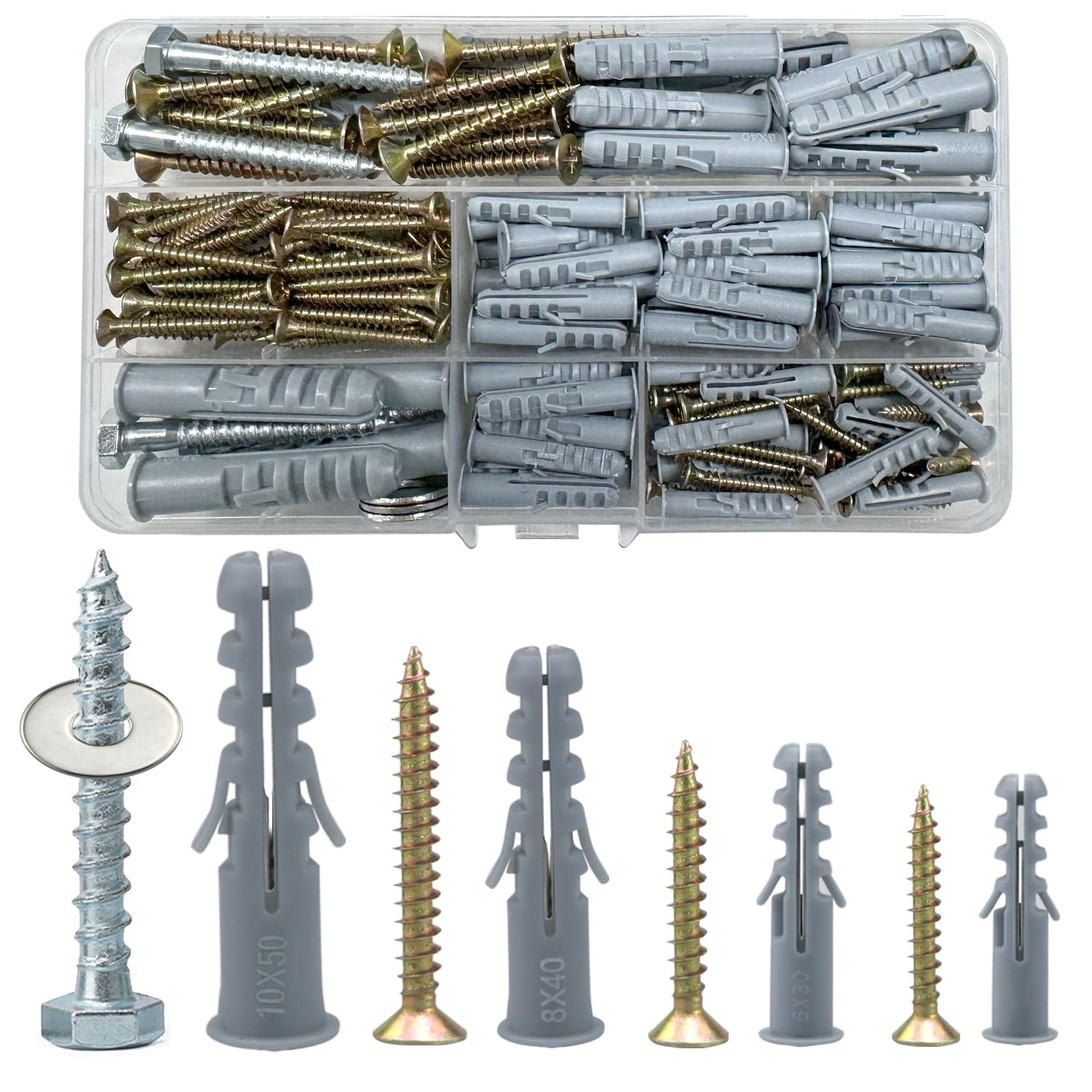 188 Pcs Screws and Wall Plugs Set, Anchor Bolts Assorted,Heavy Duty Rawlplug Mix
