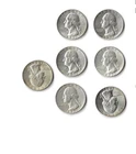 Lot Of 7 Washington Silver Quarters 1954-59 90% Silver 1.2656 OZ SW AU Condition