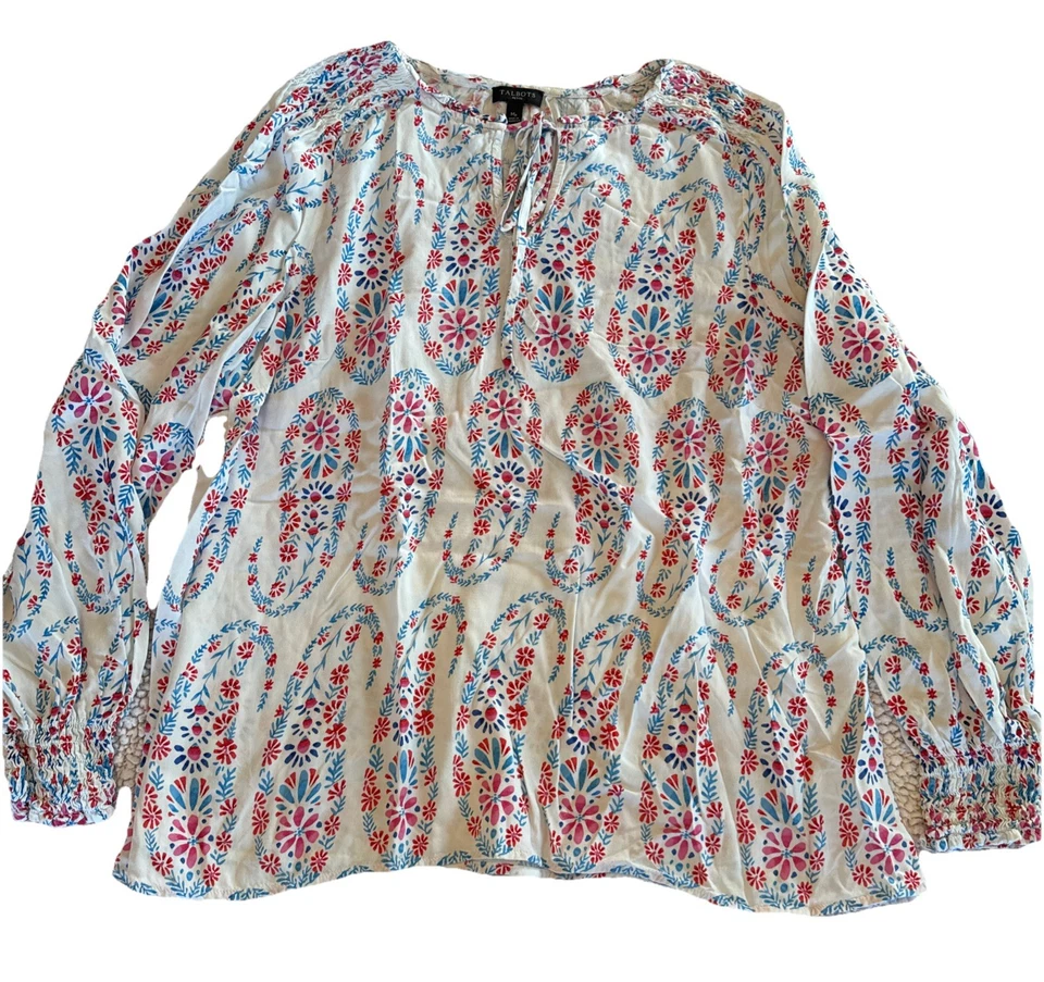 Camisa feminina Talbots Petite M média PM multicolorida paisley top camponesa batida - Imagem 2 de 4