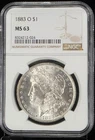 1883 O Morgan Silver Dollar NGC MS63 Graded US Coin Slab 90% Brown Label