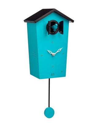 KOOKOO Birdhouse Petrol, Modern Design Cuckoo Clock with 12 Natural Bird Voic...