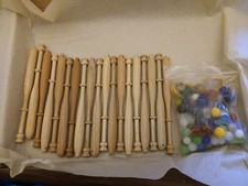 Lacemakers Wooden Bobbins Set Of 19 With Glass Beads