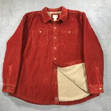 LL Bean Jacket Mens XL Sherpa Heritage Lined Shirt Jac Corduroy Shacket Orange