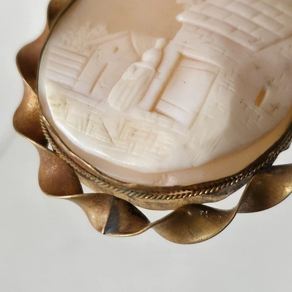 Antique Victorian Carved Shell Cameo Brooch Rebecca At The Well C Clasp - Image 2 of 4