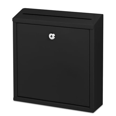 Suggestion Box with Lock and Slot, Wall Mounted Metal Drop Box with 4 Black