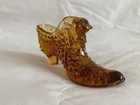 Vintage Fenton Hobnail Glass Amber Cat Head Slipper Shoe