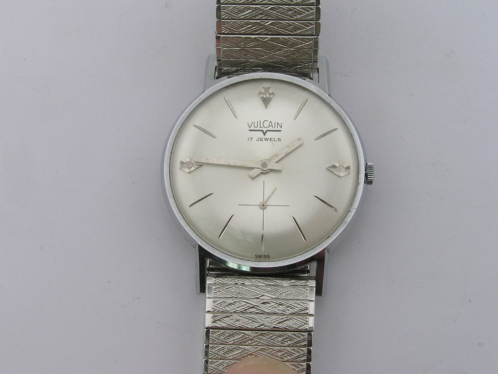 Vintage Vulcain Mens Watch Fancy Diamond Dial 1970's 17j Model 1211