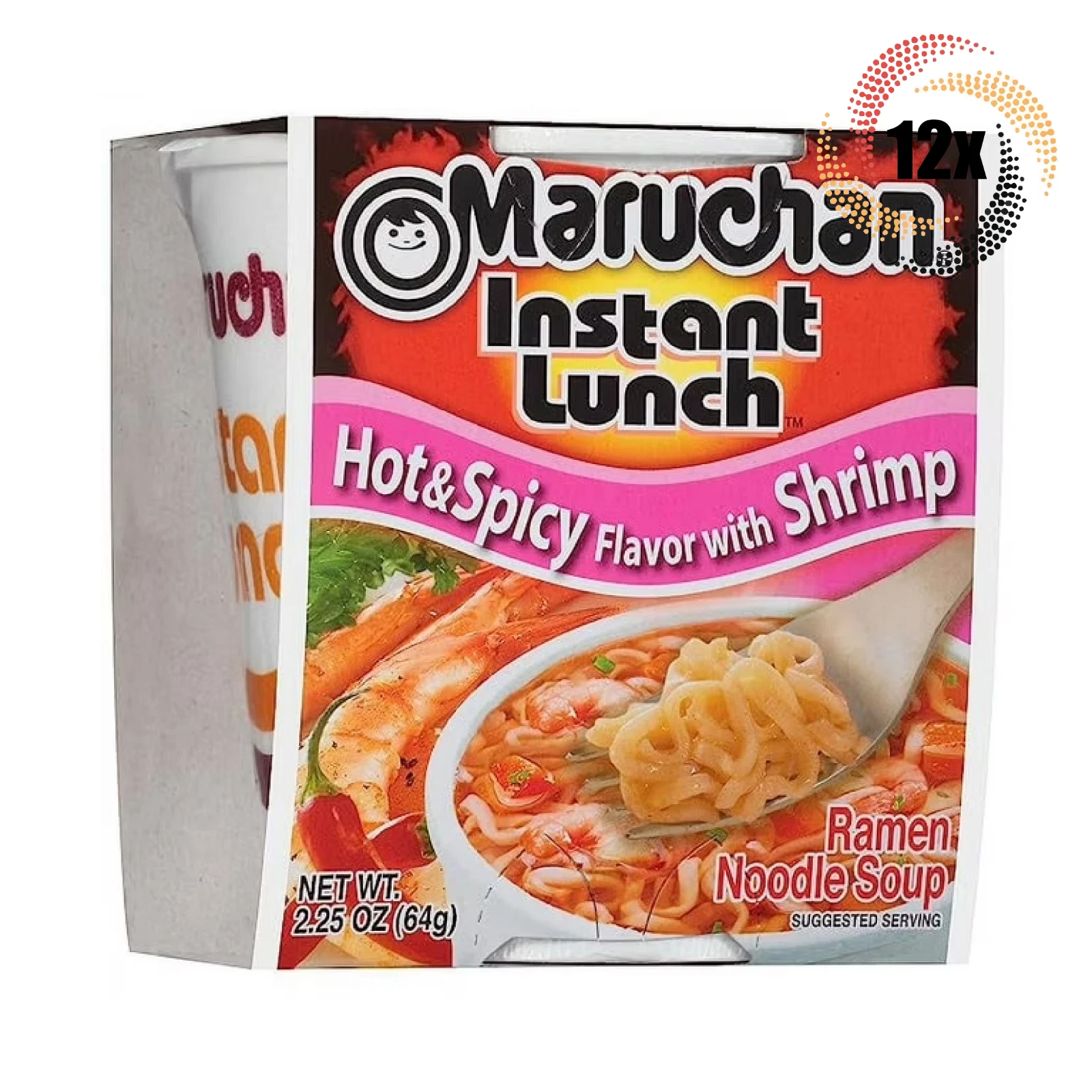 maruchan様 12x Cups Maruchan Instant Lunch Hot & Spicy Shrimp Flavor Ramen