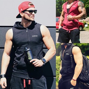 Men-Casual-Sleeveless-Zip-Up-Hooded-Hoodie-Sweatshirt-Sports-Vest-Coat-Waistcoat