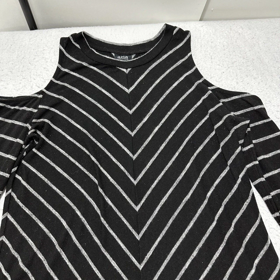 a.n.a. Vestido para mujer XL manga larga hombro frío línea A rayas negro gris Foto 2 de 4