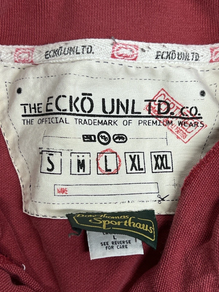 Vintage Ecko Unltd Zip Polo Shirt Hip Hop Streewear Y2K Faded Red White Stripe L - Image 4 of 4