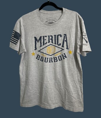 Grunt Style Merica Bourbon Graphic T-Shirt Gray Short Sleeve Crew Neck Mens L