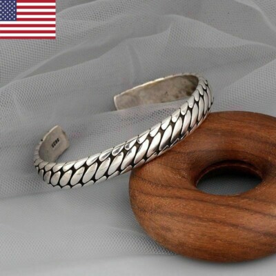 Retro Elegant 925 Silver Cuff Bangle Vintage Minimalist Women Bracelet New USA