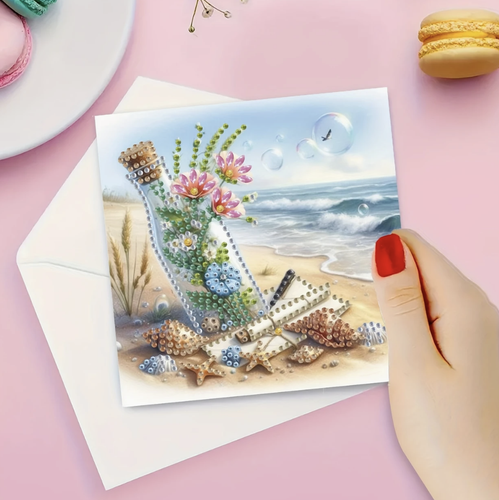 6 Stck. Zum Selbermachen Nachricht in einer Flasche Strandszene Diamond Art Malerei Grußkartenset - Bild 4 von 8