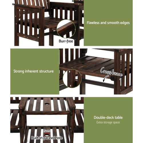 Gardeon Wooden Garden Bench Seat Table Loveseat Outdoor Patio Furniture Park - Picture 6 of 8