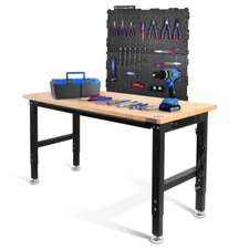 WORKPRO 60" Adjustable Workbench & 2 Pack Metal Pegboard Rubber Wood Workstation