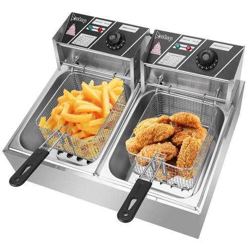 Stainless Steel Commercial Electric Deep Fryers Twin Fat Fryer Double Tank UK - Picture 2 of 11