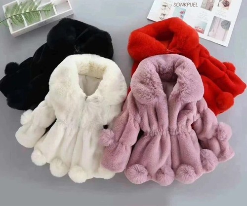 Baby Girls Warm Winter Coats Faux Fur Fashion Kids Hooded Jacket Coat for Girl - Picture 12 of 27
