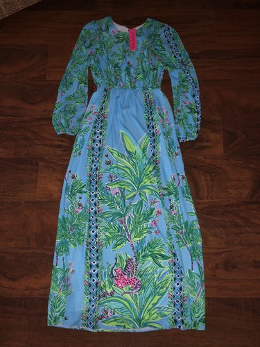 Lilly Pulitzer 4 Porto Blue BAMBOO FOREST CHYANNA MAXI DRESS Long Sleeve NWT - Picture 2 of 4
