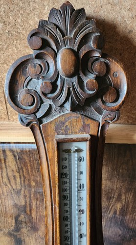 Victorian Carved Oak Barometer Converted To Clock - Picture 5 of 7