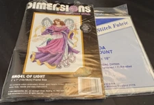 Dimensions "Angel of Light" opened kit with replacement Aida, 5" x 7"