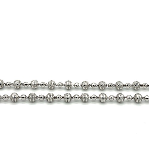 925 Silver Ball Link Chain 31.5” 9.5mm 90.6g CZ 14K White Gold Plated - Picture 19 of 24