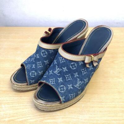 LOUIS VUITTON Sandals Heel Monogram Ribbon EU 36 Blue Used | eBay
