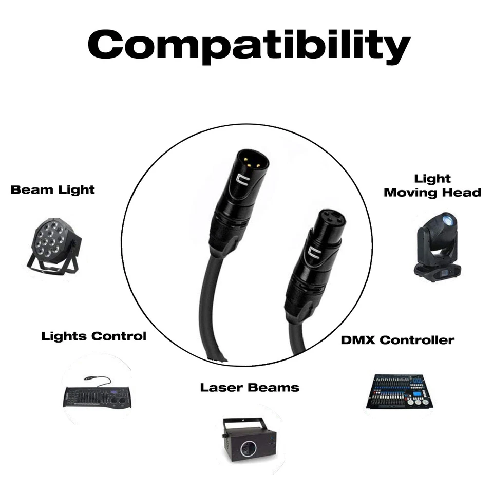 DMX Patch Cable 3-Pin XLR Male to Female - 120 ohm DMX512 Data Cord Custom Color - Image 3 of 4