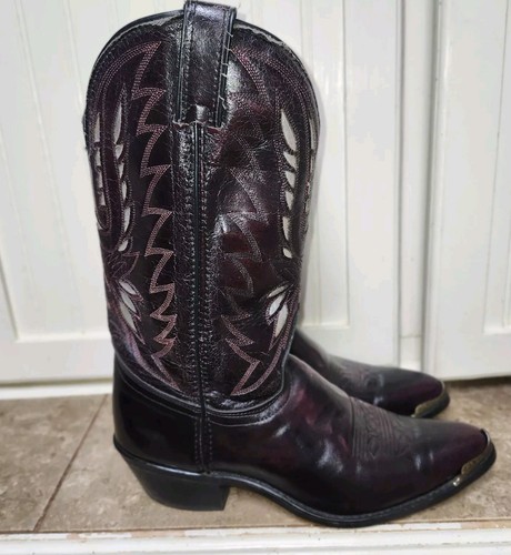 LAREDO Vamp Fox Leather Dk. Burgandy & Silver Cuts Western Cowboy Rodeo Boots 9D - Picture 2 of 5